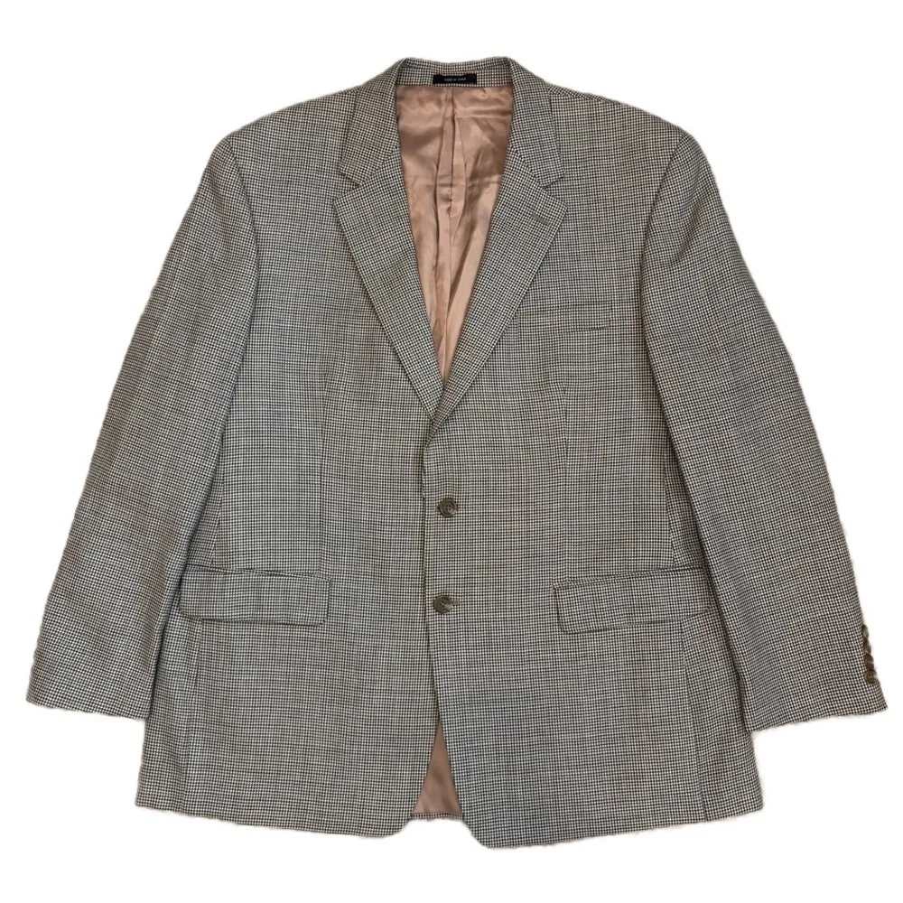 Lauren Ralph Lauren Blazer Jacket Men 46R Brown Houndstooth Wool Single Breasted